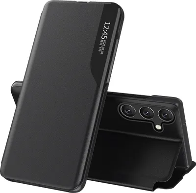 Image de Eco Leather View Case Livre Housse de protection pour téléphone portable compatible avec iPhone 16e (SE 4 2025) Noir