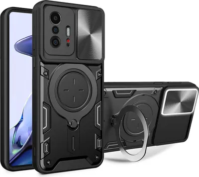 Obrázek produktu pro Pouzdro pro Xiaomi 11T /11T Pro dvojvrstvé odolné pouzdro s ochranným krytem kamery a kruhovým stojánkem na prsten černé
