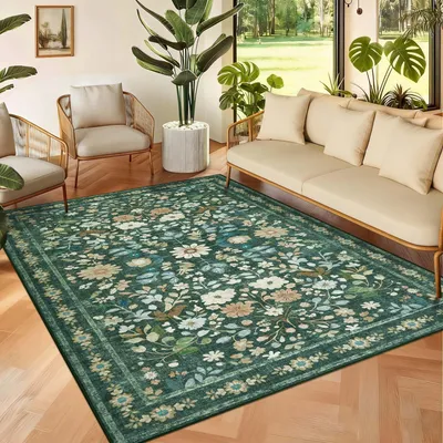 Produktbild von Omgoods – Vintage-Bohème-Teppich, 120 x 170 cm – Waschbarer, rutschfester Teppich für Wohnzimmer und Schlafzimmer (Grün)