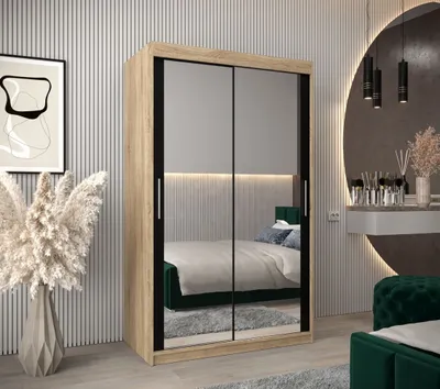 Produktbild von Schwebetürenschrank mit einer Breite von 120 cm TIMEA 3 – Eiche Sonoma / Schwarz