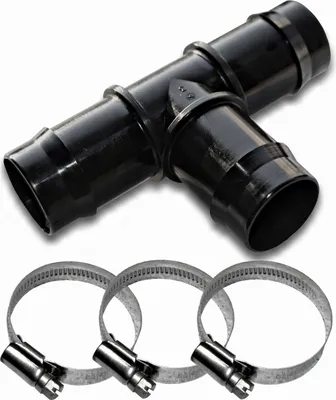 Produktbild von T Stück für Ø 32 mm Schlauch + 3 Edelstahl Schlauchschellen / Fitting Schlauchtülle für Pool Garten Schwimmbad etc.