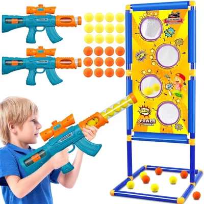 Produktbild von Schießspielzeug-Set mit 24 Softbällen, 2 Werfern & Zähltafel – Indoor/Outdoor, Geschenk ab 3 Jahren