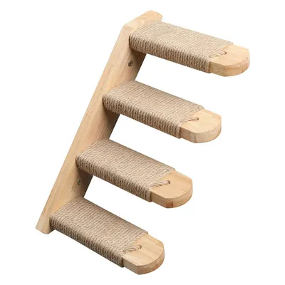 Produktbild von Katzen-Kletterwand aus Gummibaumholz – Wandliege & Treppe mit Sisal, stabile Wandmontage für Katzen bis 15 kg