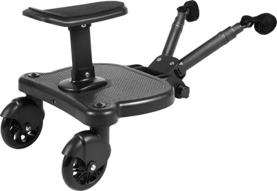 Obrázek produktu pro Nástavba na kočárek / buggy board – se sedátkem – univerzální – do 25 kg – 55×33×36 cm – odnímatelné sedátko – černá