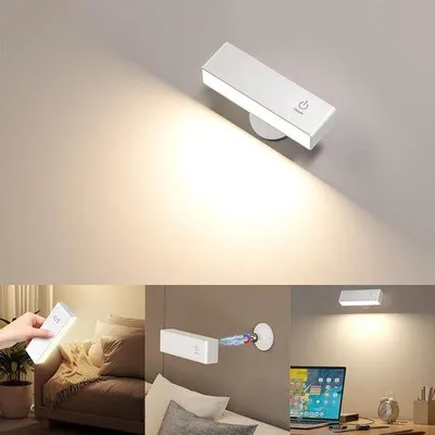 Zdjęcie produktu dla Kinkiet LED z akumulatorem 4000 mAh, sterowanie dotykowe, regulacja jasności, obrót o 360°, magnetyczna lampka do czytania do sypialni i salonu, lampka nocna, bezprzewodowa