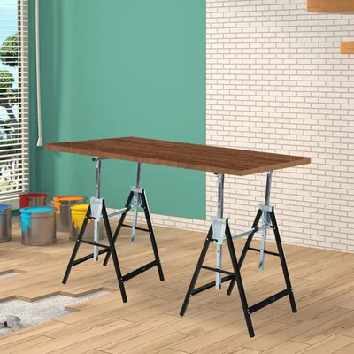 Produktbild von SUGIFT Sägebock höhenverstellbar klappbar, Arbeitsbock Metallbock faltbar, Stahl, Schwarz | 80–130 cm | 2er-Set | bis 200 kg