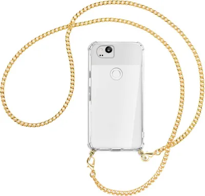 Produktbild von Handykette Backcover-Schutzhülle mit Band (Metall goldfarben) für Google Pixel 2 XL - goldfarbene Kette