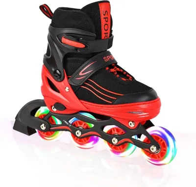 Produktbild von Verstellbare Kinder-Inline-Skates mit leuchtenden Rollen – rot – für Kinder und Jugendliche