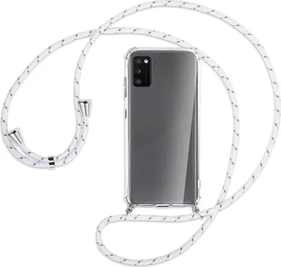 Produktbild von Handykette Backcover-Schutzhülle mit Band (Metall silberfarben) für Samsung Galaxy A41 (A415) - weiß/grau