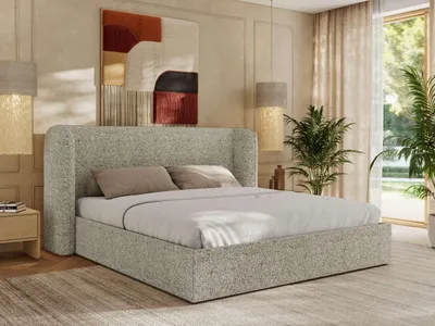 Produktbild von MKS MEBLE Doppelbett Polsterbett EMORA CLASSIC Bett Holzgestell hohes Kopfteil 200x200 Beige Strukture