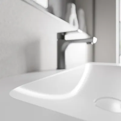 Produktbild von Unterschrank AVA 80 cm mit Mineralguss Waschbecken CREAM - Farbe wählbar, Auswahl Waschbecken:Weiß matt mit Hahnloch, Farbe Badmöbel:Eiche Honiggold