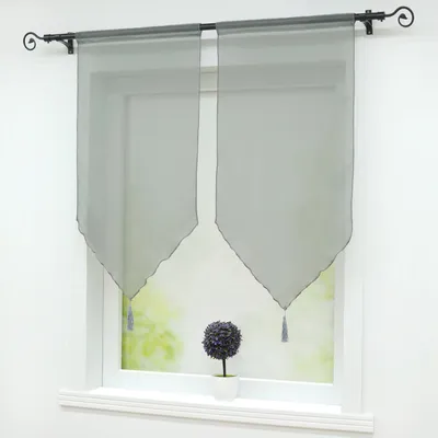 Produktbild von Scheibengardinen Panneaux Gardinen 2er Set Kurzgardine mit Quasten Modern Tunnelzug Grau BxH 45x90 cm