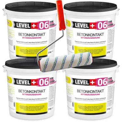 Zdjęcie produktu dla Grunt do betonu Betonkontakt 100kg Grunt pod tynki Grunt szczepny na płyty OSB Level Plus 06 + Wałek Malarski 25cm