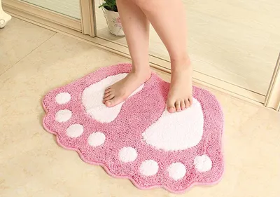 Image de Tapis de bain antidérapant Big Feet Tapis de douche de salle de bain Shaggy Carpet Absorbent Tapis de sol (48 * 67CM, rose)
