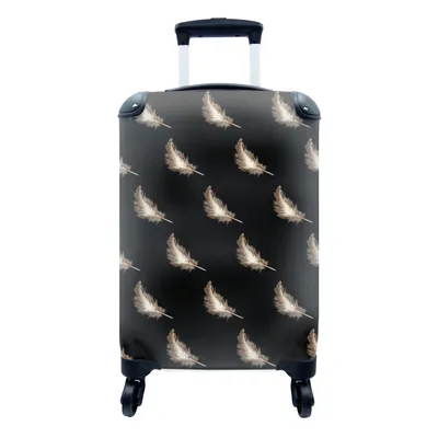 Produktbild von MuchoWow® Koffer Handgepäck Trolley Rollkoffer Kleine Reisekoffer mit 4 Rollen - Federn - Muster - Weiß - Cabin Size < 55x40x23 cm & 55x40x20 cm - Fotokoffer - Kabinenkoffer - Boardgepäck - Reise-Box - Reisekoffer - Reisegepäck - Koffer mit Bild - Trolley für Kinder