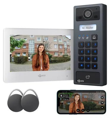 Produktbild von GOLIATH Basic 2-Draht BUS Türsprechanlage | FullHD | App | 7" Weiß | RFID & Keypad | 1-Fam | Aufputz