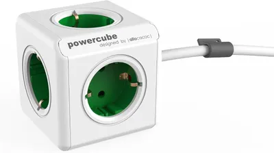Productafbeelding van Allocacoc PowerCube Extended EU - Set van 5 - Stopcontact en verdeler - 230 V geaarde wit - Groen