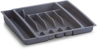 Ausziehbarer Besteckkasten, Kunststoff, 29-50 x 38 x 6,5 cm, grau