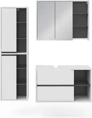 Produktbild von Vicco Badmöbel-Set Viola, 3 Teile, Weiß/Anthrazit