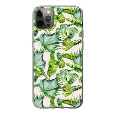 Produktbild von MuchoWow® Handyhülle Schutzhülle Hülle für iPhone 12 Pro Max Blätter - Ananas - Muster Silikon Softcase Handy Hülle - Hartschale