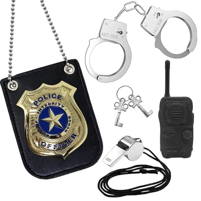 Produktbild von Polizei Kostüm Set Kinder Polizeiset Handschellen Abzeichen - Mit Pfeife und Spielzeug-Walkie-Talkie - Für Kinder - Rollenspiel und Karneval