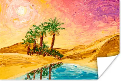 Produktbild von MuchoWow® Poster Gemälde - Öl - Palme - Natur - Wasser 120x80 cm - Bilder