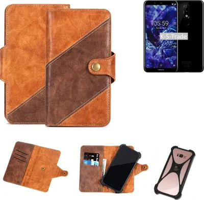 Produktbild von K-S-Trade Handy-Hülle Schutz-Hülle Bookstyle Case Wallet-Case kompatibel mit Nokia 5.1 Handy Cover Bumper Kantenschutz Smartphone dunkelbraun braun