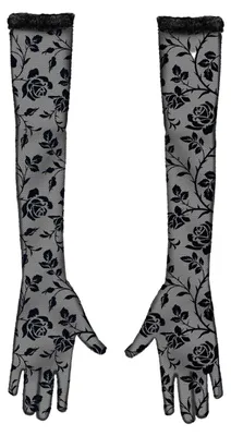 Produktbild von Lange schwarze Blumen Spitzen-Handschuhe