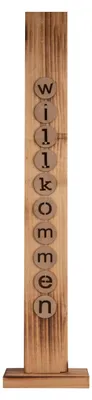 Produktbild von LED-Holz-Dekoleuchte "WILLKOMMEN", Deko im Landhaus Stil, aus Holz in natur, 18 x 10 x 82 cm, mit Diode – für den Außenbereich – Batteriebetrieb – Timerfunktion – Druckschalter