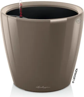 Image de LECHUZA-Vase à plantes CLASSICO Premium LS 50 Taupe brillant | Vase à plantes avec système d'arrosage | Surface brillante | Ø 49,5 x 46,5 cm | 16105