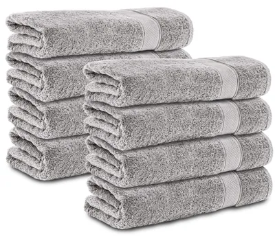 Produktbild von Komfortec 8er Handtuchset aus 100% Baumwolle, 8 Handtücher 50x100 cm Set, Frottee, Weich, Silber