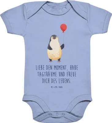 Produktbild von Mr. & Mrs. Panda babykleidung body Pinguin Luftballon 1. - 3. Monat - Dusty Blue - Geschenk, Strampler Baby, baumwolle, Babystrampler, Geschenkidee, Babybody, Motivation