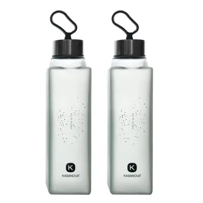 Produktbild von 2er Set PURE Trinkflasche Glas Premium 420ml Grau Auslaufsicher mit Silikonschlaufe Glasflasche Wiederverwendbar Wasserflasche Robust Indoor Outdoor