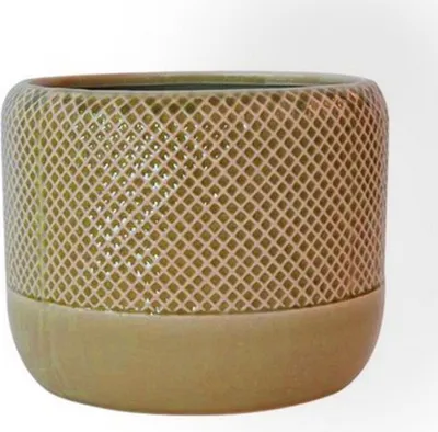 Produktbild von INNA-Glas Übertopf DANYLO aus Keramik, Rautenmuster, grün-braun, 15cm, Ø19cm - Pflanztopf