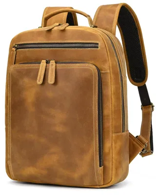 Image de Sac à dos en cuir pour hommes - Grand sac de voyage avec compartiment pour ordinateur portable de 14,15 pouces