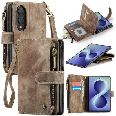 Produktbild von Handyhülle für Samsung Galaxy Z Fold 8 Reißverschluss Hülle Kunstleder Klapphülle Magnetverschluss Kartenfach Standfunktion Geldbörse Schutzhülle Braun