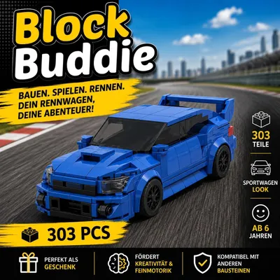 Produktbild von BlockBuddie™ WRX STI inspiriertes Klemmbaustein Auto mit 303 Teilen – Sportwagen Modellbausatz