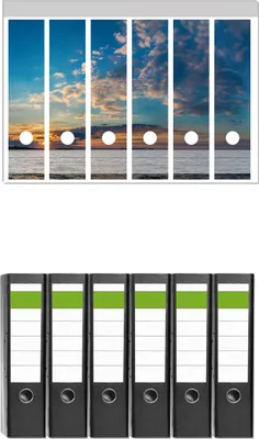 Produktbild von Wallario 6 Stück breite Ordner inkl. Klebeetiketten mit Motive Sonnenuntergang über einem Fluss -  Set mit Rückenschildern / Ordnerrücken Stickern