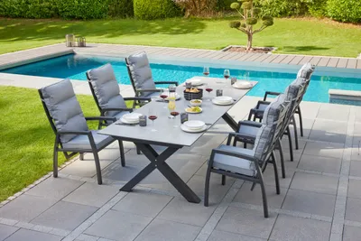 Produktbild von LC Garden »Vancouver« Gartenset 7tlg. anthrazit/grau Esstisch 200/260x100cm Aluminium/Glas-Keramik + 6 Gartenstühle Sitzgruppe