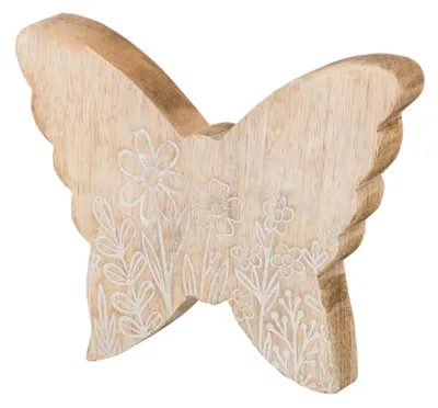 Produktbild von Aufsteller Schmetterling Holz 18x15cm Mango Blumen Natur Tischdeko Frühling Deko