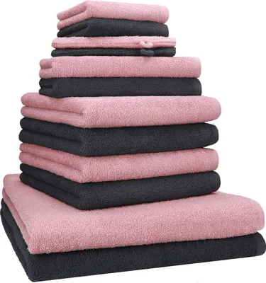 Produktbild von Betz 12-tlg. Handtuch-Set BERLIN 2 Liegetücher 4 Handtücher 2 Gästetücher 2 Seiftücher 2 Waschhandschuhe 100% Baumwolle – Farbe: lotus / graphit