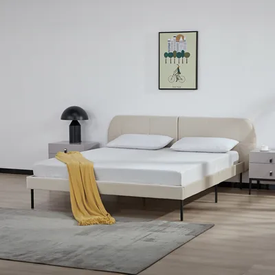 Produktbild von Polsterbett ‘Porvoo’ Kiefernholz Samt 160 x 200 cm Beige