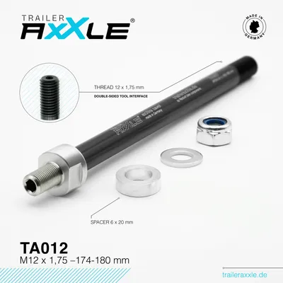 Image de Trailer AxXle TA012 - L'axe pour vélo remorque enfant : 174-180 mm : M12x1,75 Longueur d'axe : 174-180 mm Filetage : M12x1,75