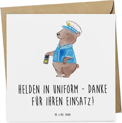 Produktbild von Mr. & Mrs. Panda Glückwunschkarte Polizist Held - Weiß - Geschenk, Helden in Uniform, Bedanken, faltkarte, Wertschätzung, Danke sagen, Grußkarte, Mutig, Dienst, Mut