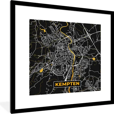 Produktbild von MuchoWow® Gerahmtes Poster Gold - Deutschland - Karte - Kempten 40x40 cm - Poster mit Schwarzem Bilderrahmen Wandposter Rahmen Foto Bilder - Poster - Plakat im Rahmen