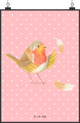 Produktbild von Mr. & Mrs. Panda Bild Rotkehlchen Federn DIN A2 - Rot Pastell - Geschenk, drucke, Kunstdruck, wanddeko, Motivation Sprüche, Spruch, Designposter, Plakat, fliegen, Vogel