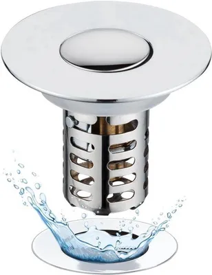 Productafbeelding van 3-in-1 afvoerstoppper met zeef - Verwijderbaar roestvrijstalen filter voor wastafels - Afvoerstoppper en kraanstoppper voor afvoeren van 28-58 mm met koperen leidingen en chroomafwerking