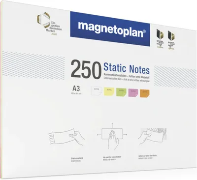 Produktbild von Magnetoplan A3 Static Notes 5 Farben (Weiß/Gelb/Grün/Rosa/Orange) - 250Stk