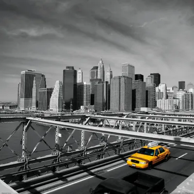 Produktbild von New York Kunstdruck Bild - Gelbes Taxi Auf Brooklyn Bridge (70 x 70 cm)