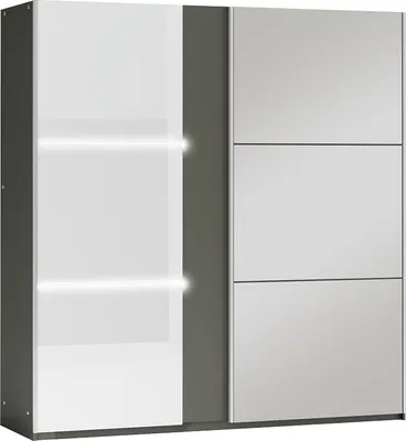 Produktbild von Schwebetürenschrank Neapol 200, 2 Türen Kleiderschrank mit 1 Spiegel, Moderne Garderobe, Schrank in Größe: 200 x 215 x 65 cm
